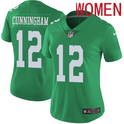 Women Philadelphia Eagles #12 Randall Cunningham Nike Green Vapor Limited Rush NFL Jersey->women nfl jersey->Women Jersey